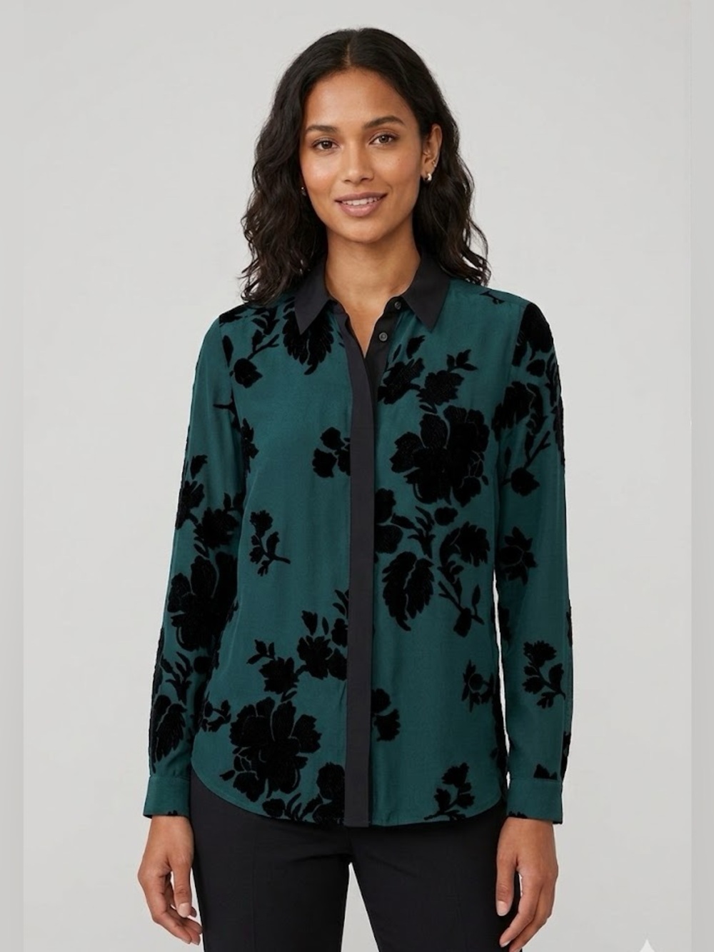 Burberry Black Floral Sheer Button-Up Blouse